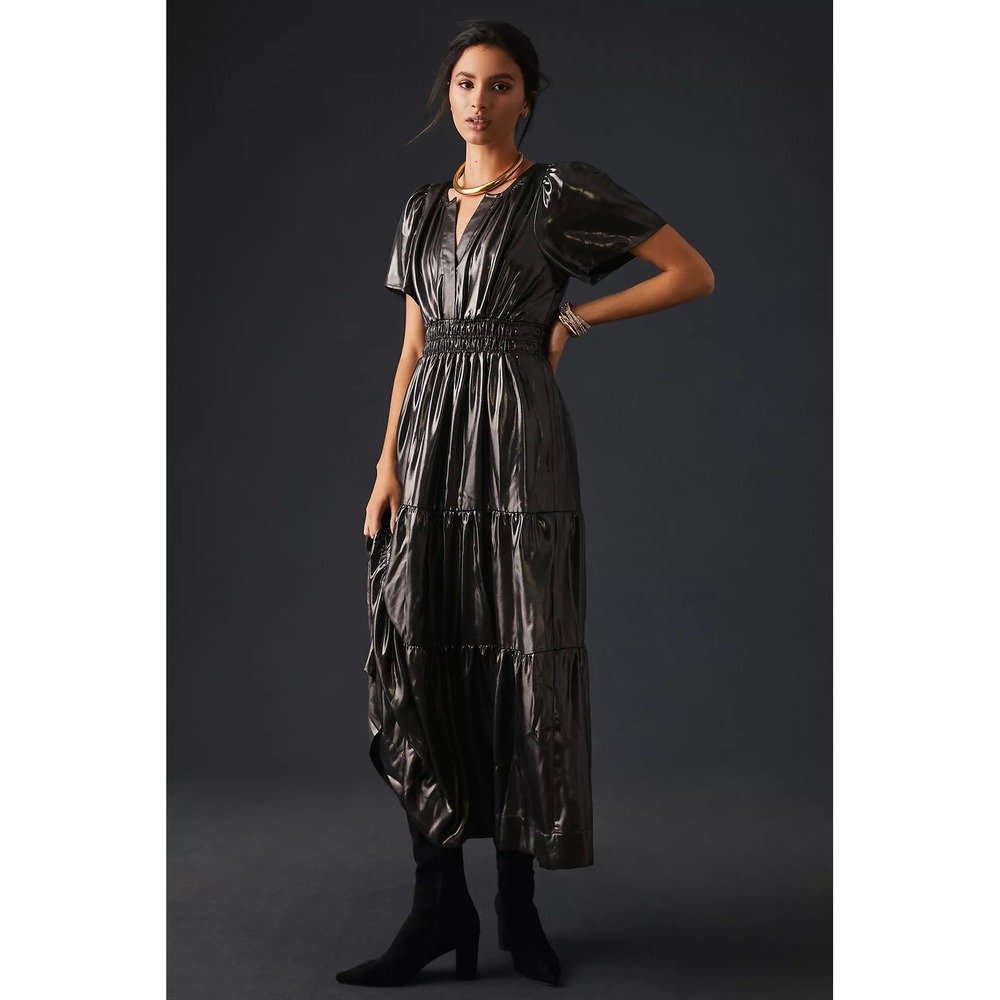 Anthropologie Somerset Shine Edition Metallic Maxi Dress XS Pockets‎